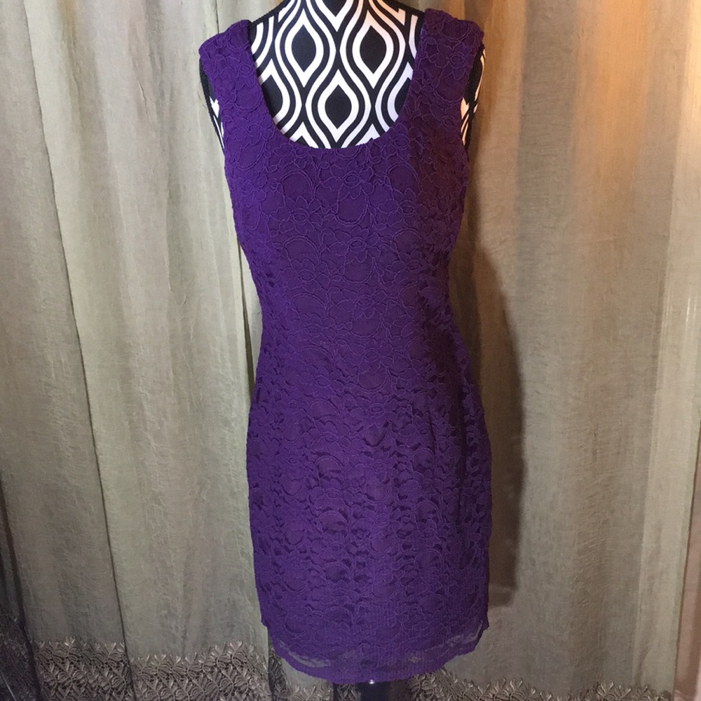 Aqua Dresses Eggplant Lace Overlay Party Dress